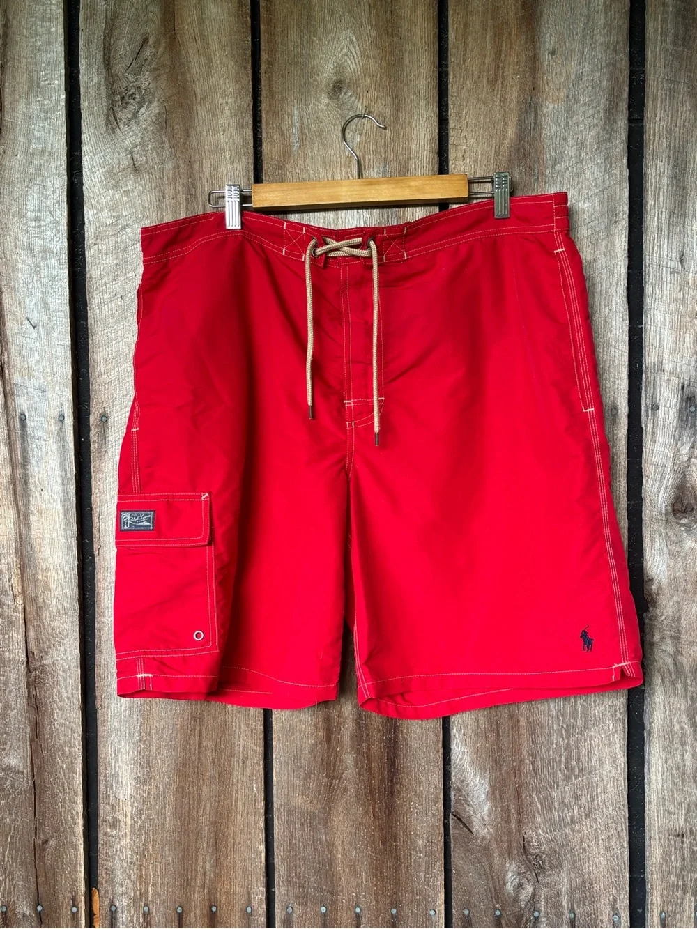Polo Ralph Lauren Red Swim Trunks Board Shorts Cargo Pocket Men’s XXL